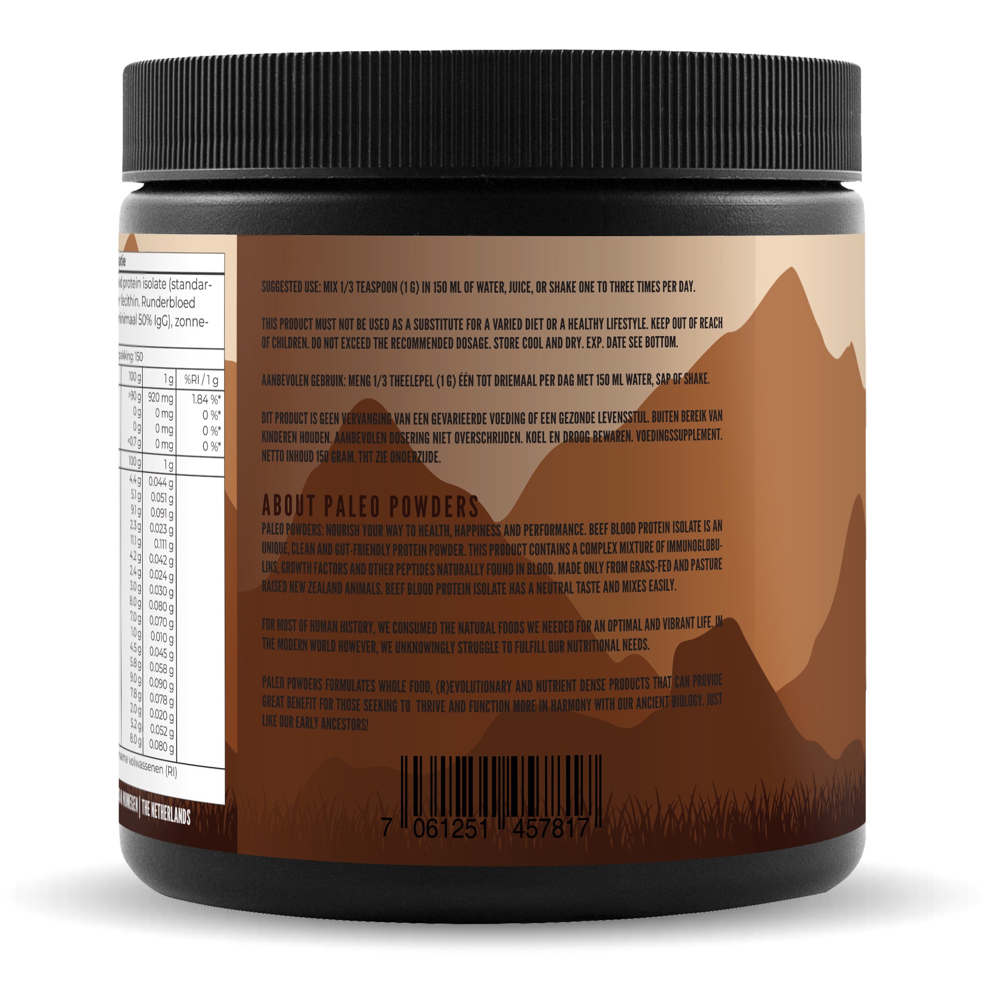 Runderbloed Eiwit Isolaat - Grasgevoerde Runderen - 150 gram - Paleo Powders