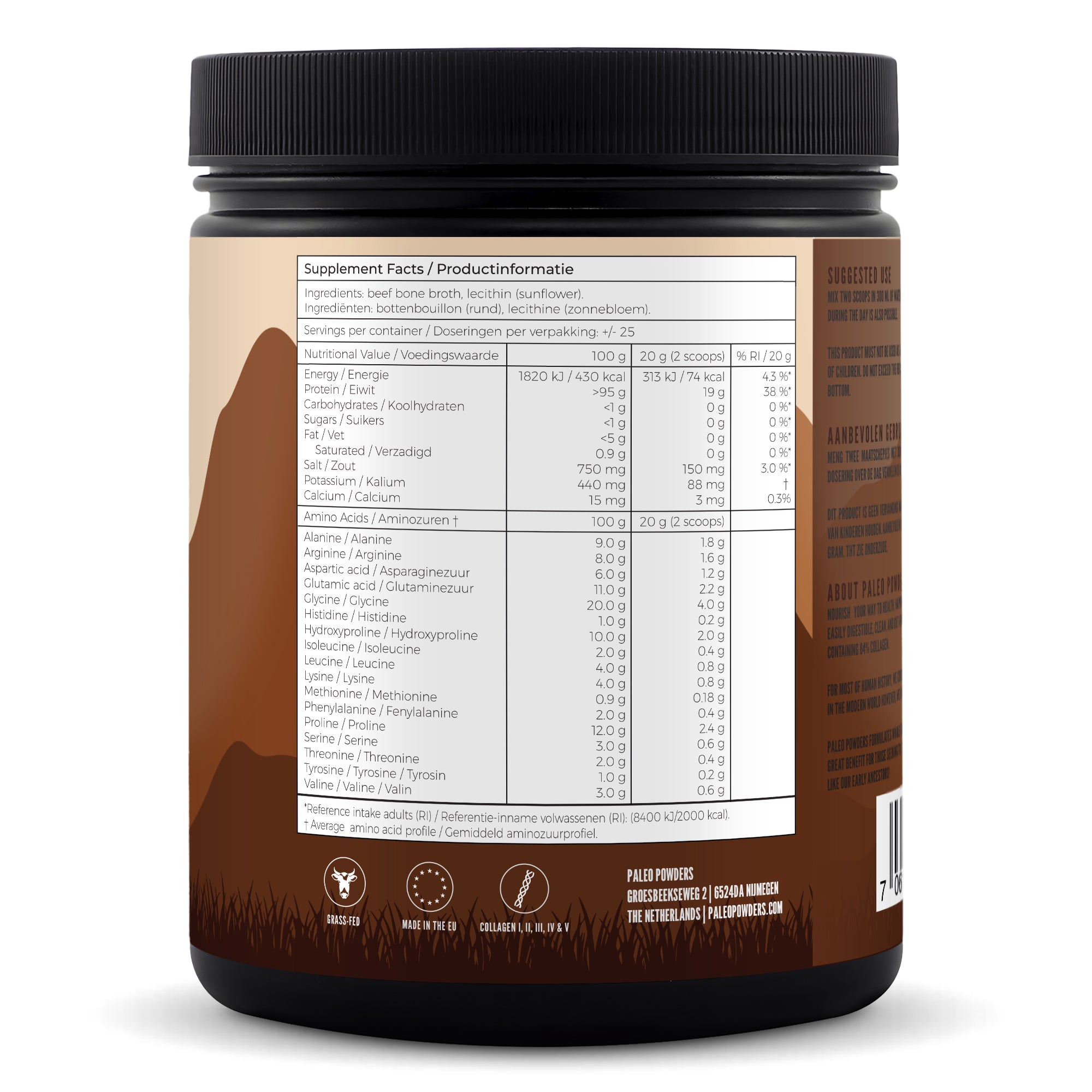 Bottenbouillon - Bone Broth - Grasgevoerde Runderen - 500 gram - Paleo Powders