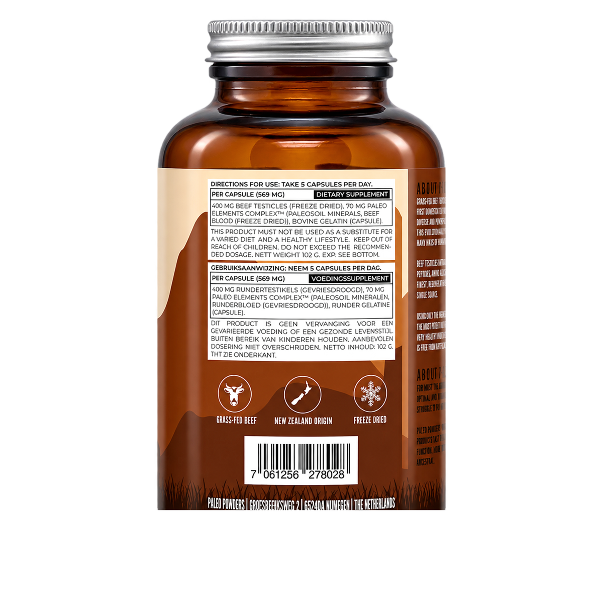 Runder Testikels - Grasgevoerd - 180 capsules - Paleo Powders - achterkant