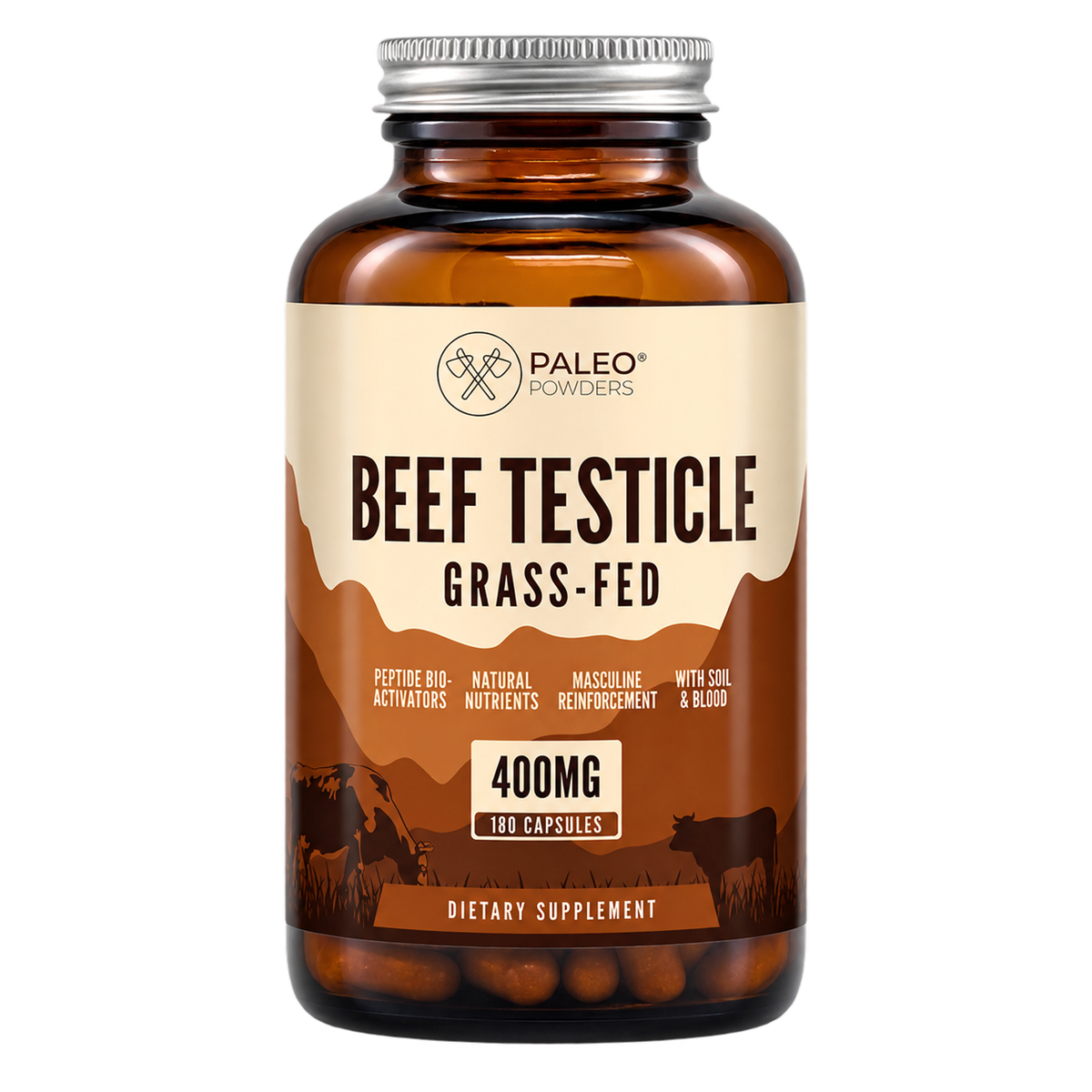 Runder Testikels - Grasgevoerd - 180 capsules - Paleo Powders - voorkant