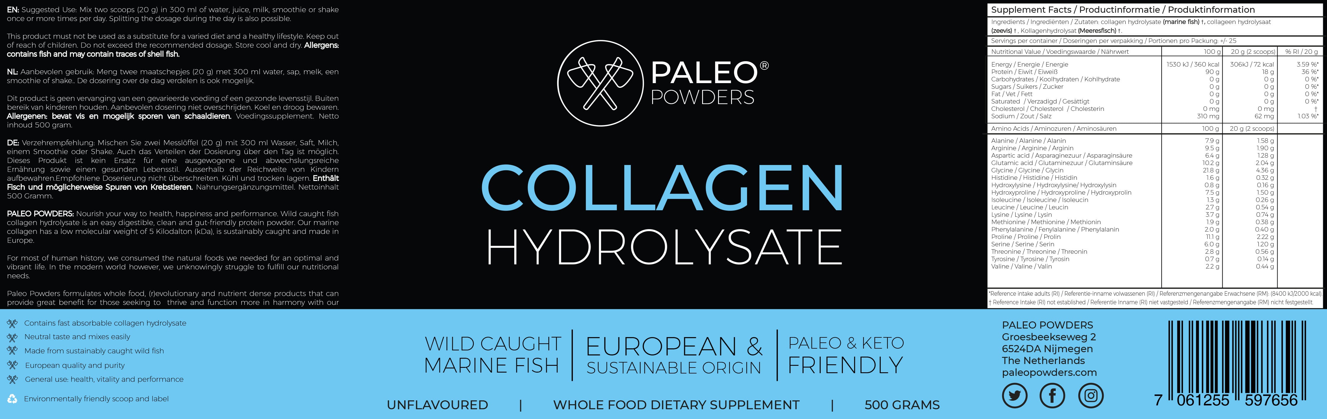 Collageen Hydrolysaat - Wild Gevangen Vis - 500 gram - Paleo Powders