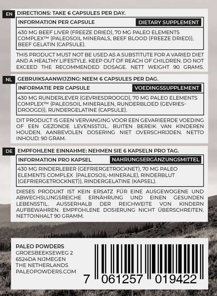 Runderlever - Grasgevoerd - 180 capsules - Paleo Powders