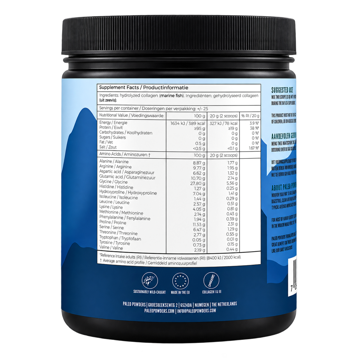 Collageen Hydrolysaat - Wilde zeevis - 500 gram - Paleo Powders - achterkant