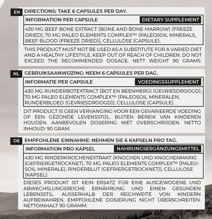 Bone & Marrow ingredienten - Grasgevoerd - 180 capsules - Paleo Powders