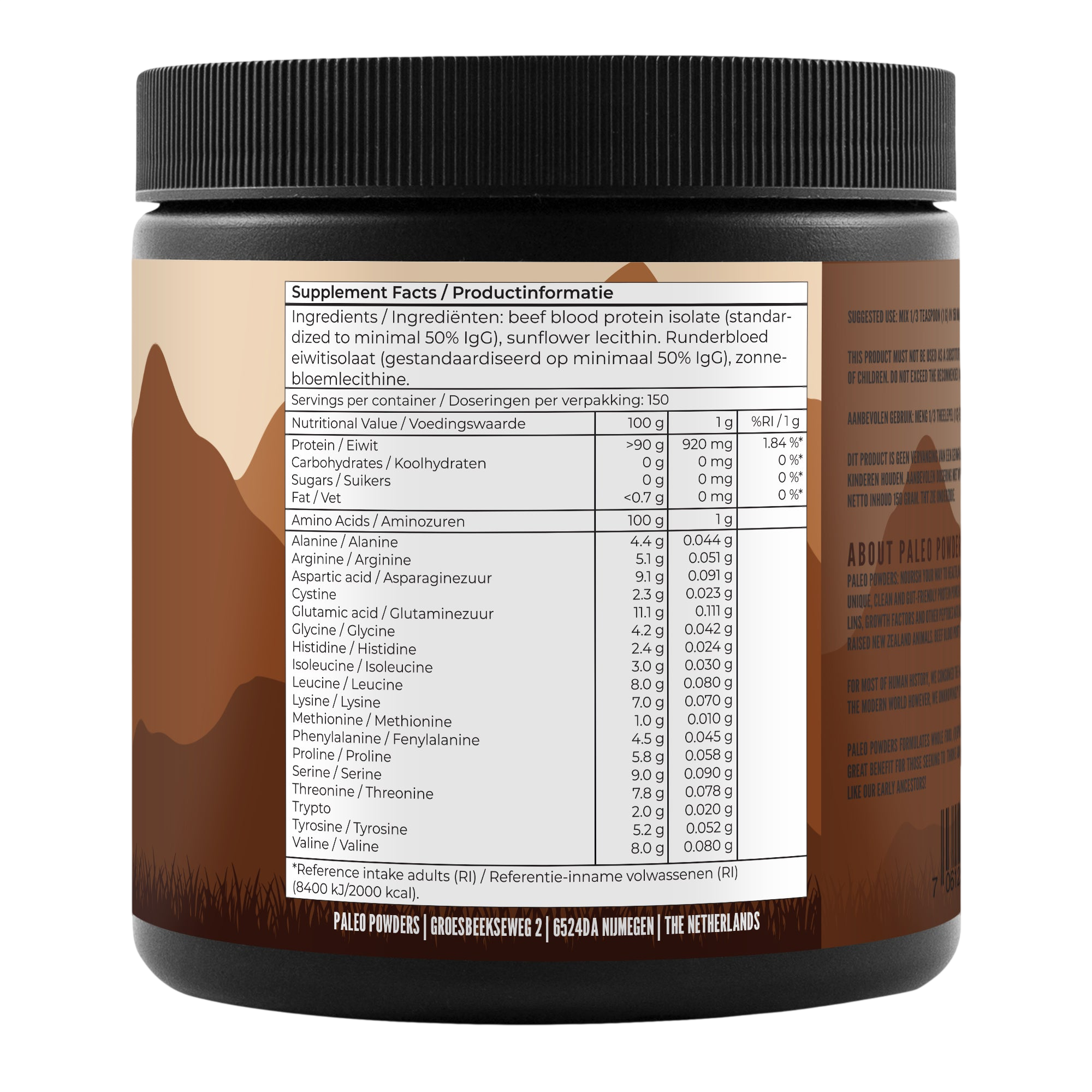 Runderbloed Eiwit Isolaat - Grasgevoerde Runderen - 150 gram - Paleo Powders