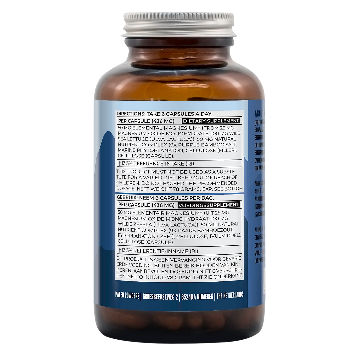 Magnesium - 100% Natuurlijk - 180 capsules - Paleo Powders