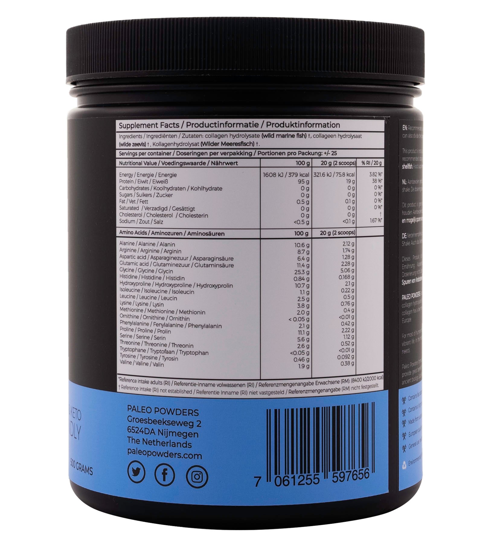 Collageen Hydrolysaat - Wild Gevangen Vis - 500 gram - Paleo Powders