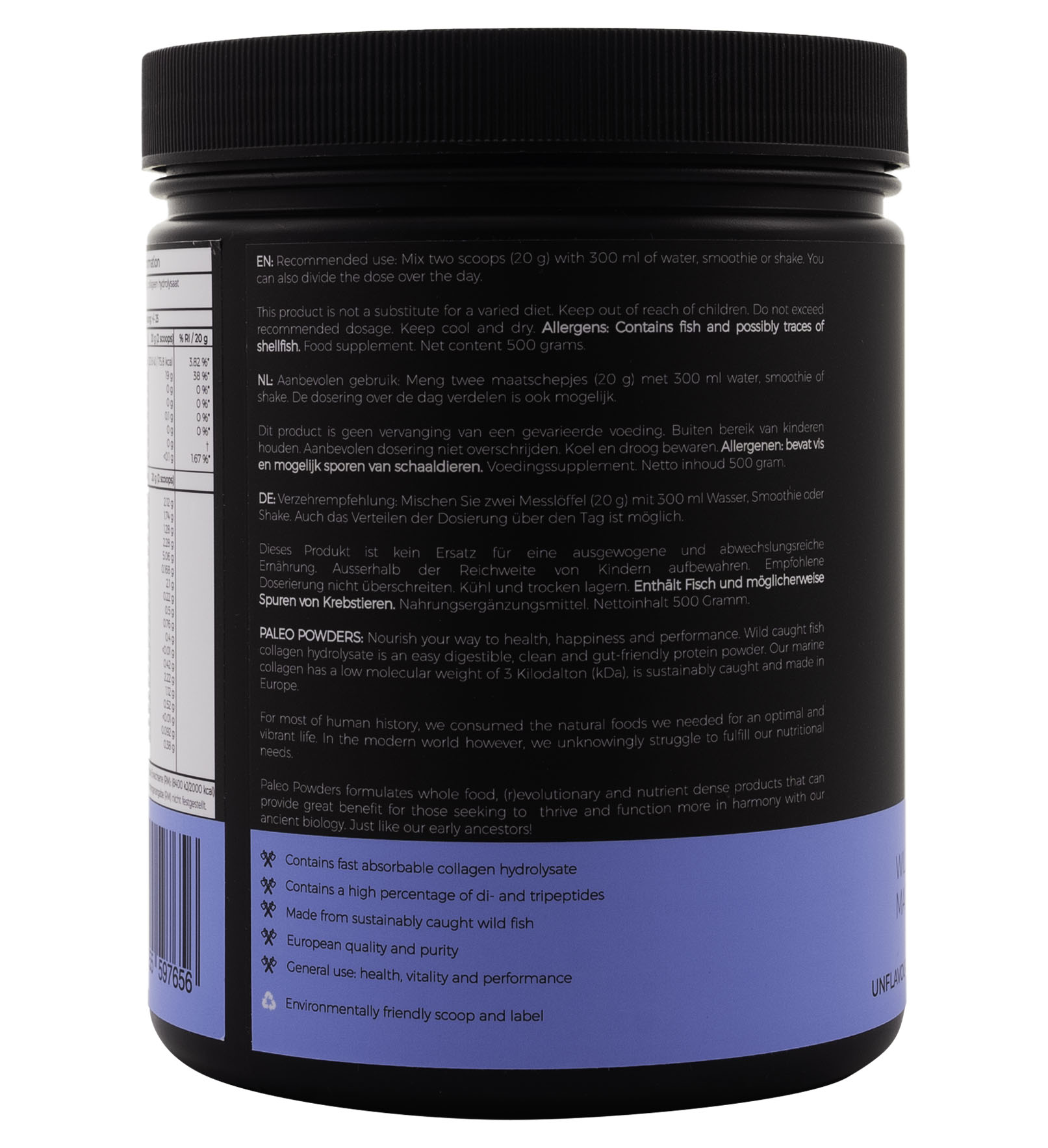 Collageen Hydrolysaat - Wild Gevangen Vis - 500 gram - Paleo Powders