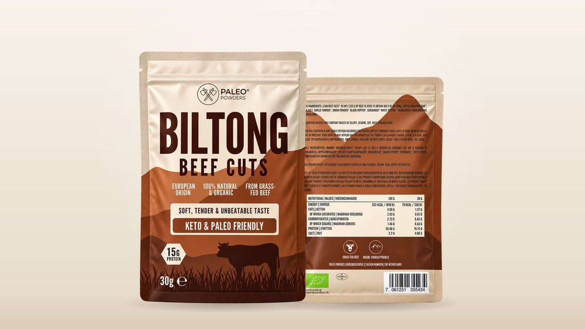 Paleo Powders Biltong Beef Cuts: eiwitrijke snack van grasgevoerd rundvlees