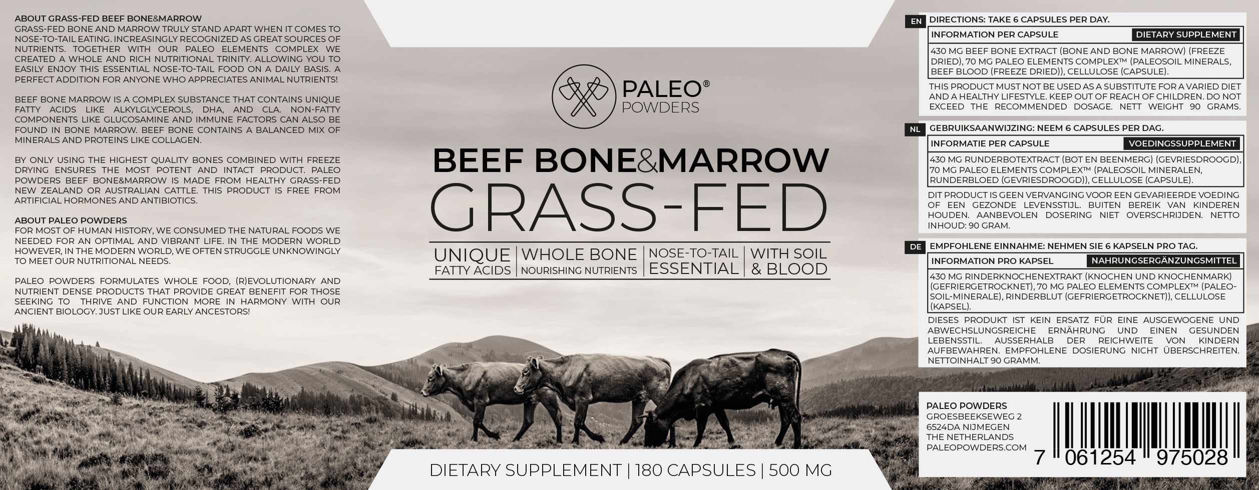 Bone & Marrow - Grasgevoerd - 180 capsules - Paleo Powders
