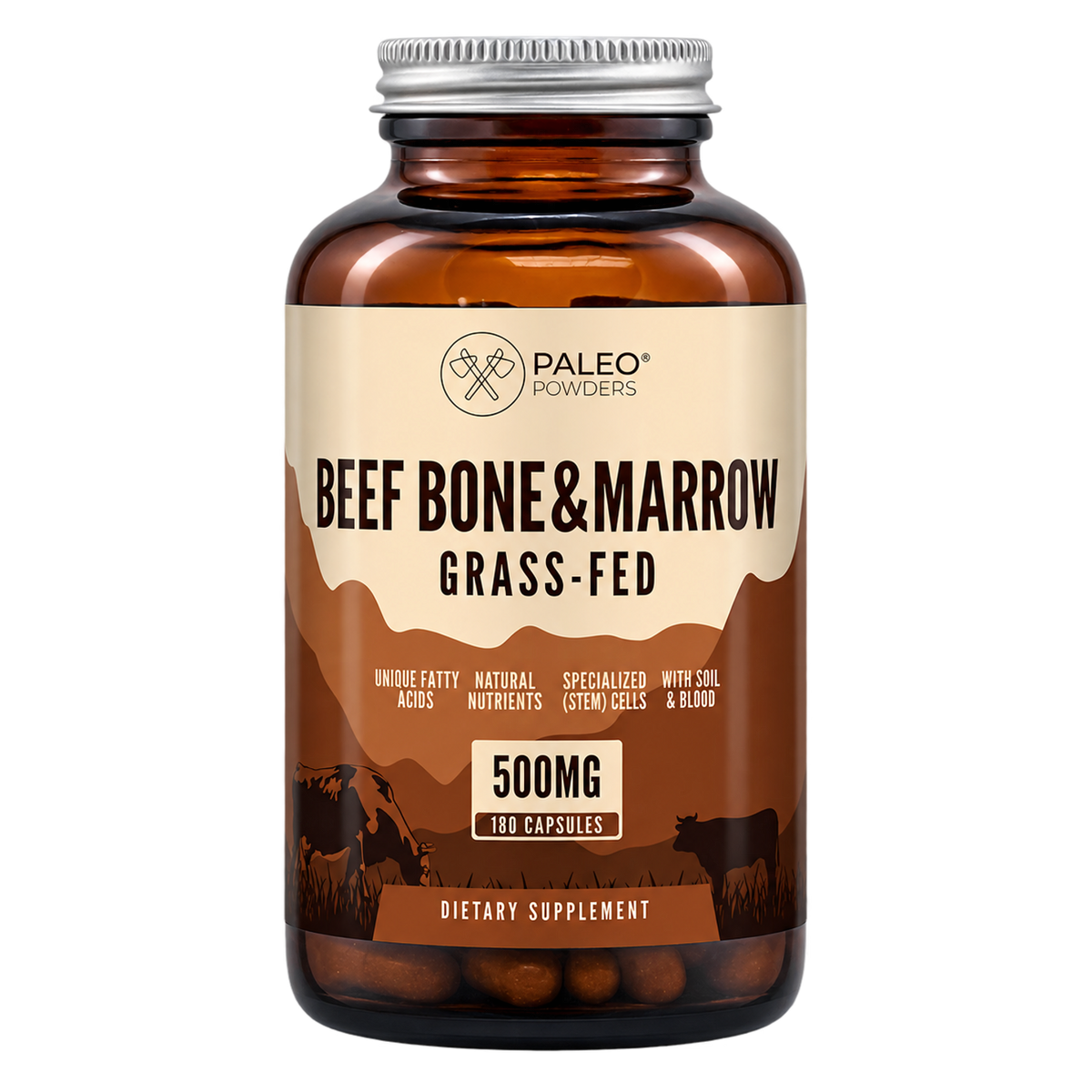 Runder Beenmerg - Grasgevoerd - 180 capsules - Paleo Powders - voorkant
