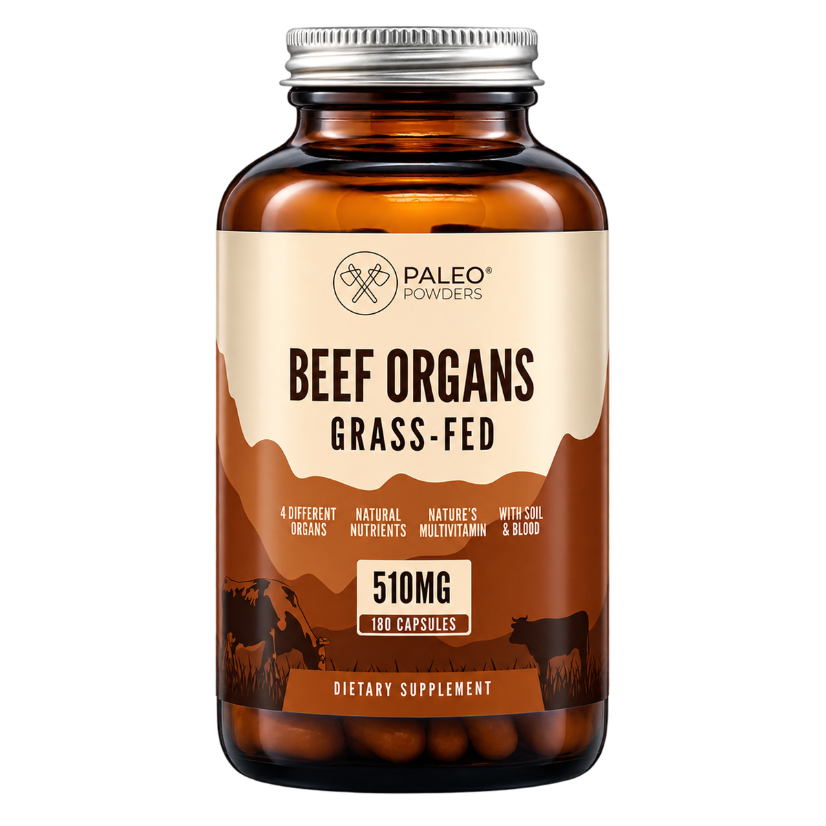 Runder Orgaan Mix - Grasgevoerd - 180 capsules - Paleo Powders - voorkant