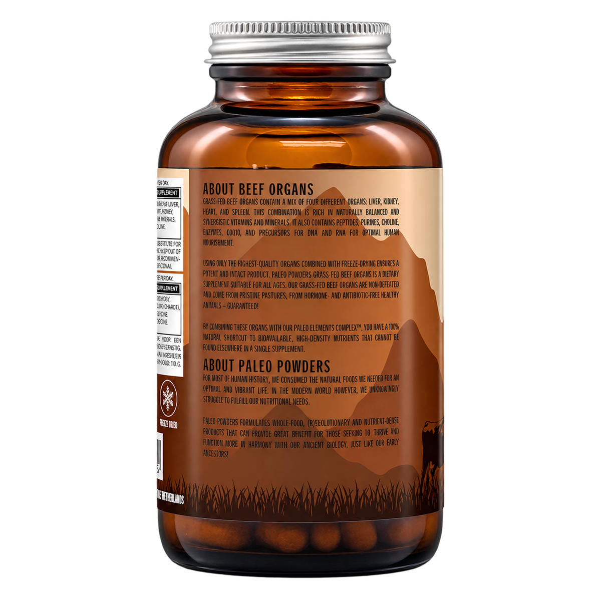 Runder Orgaan Mix - Grasgevoerd - 180 capsules - Paleo Powders - zijaanzicht