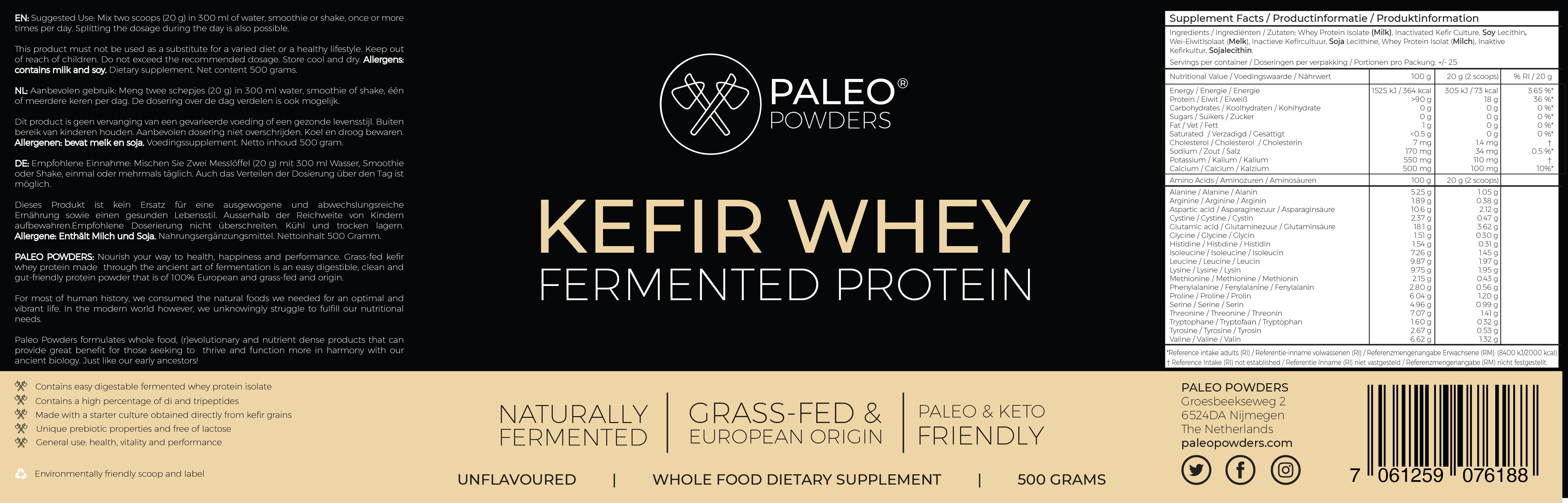 Kefir Whey - Gefermenteerd Eiwitpoeder - 500 gram - Paleo Powders