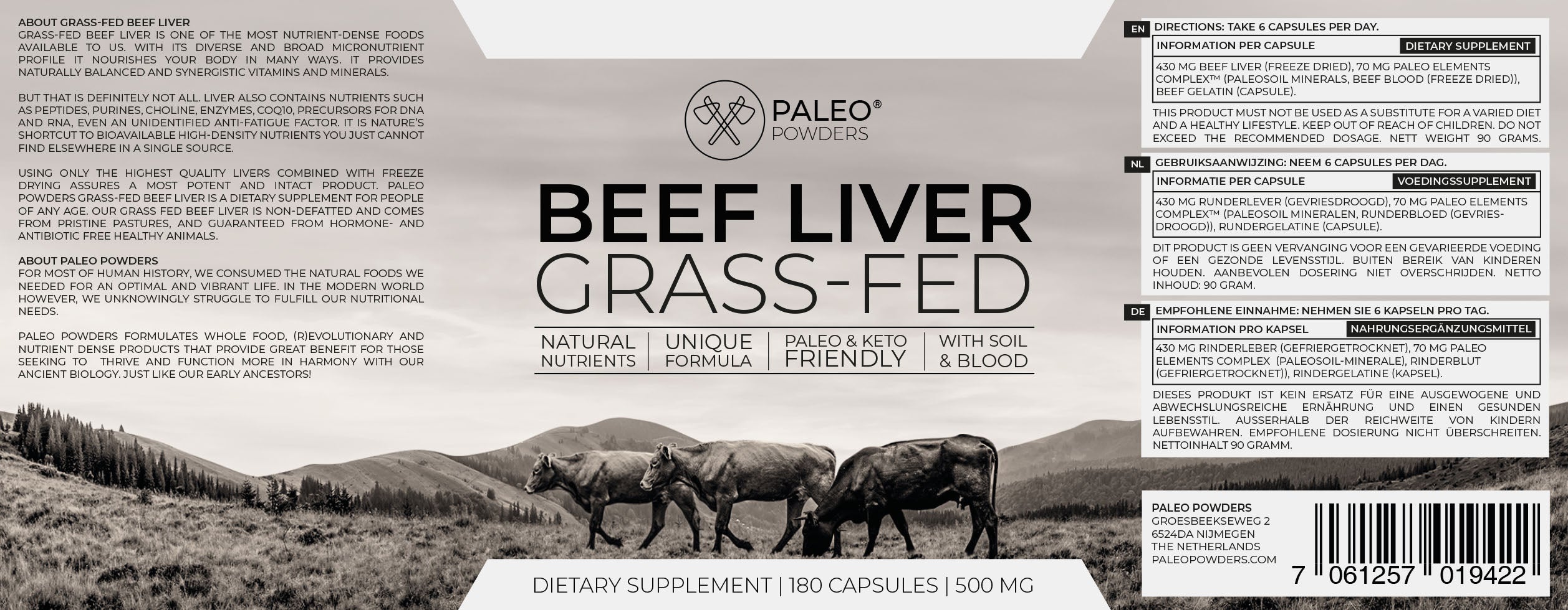 Runderlever - Grasgevoerd - 180 capsules - Paleo Powders