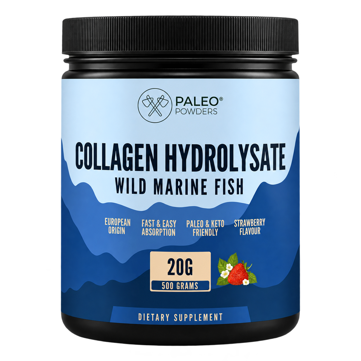 Collageen Hydrolysaat Aardbei - Wilde zeevis - 500 gram - Paleo Powders - voorkant