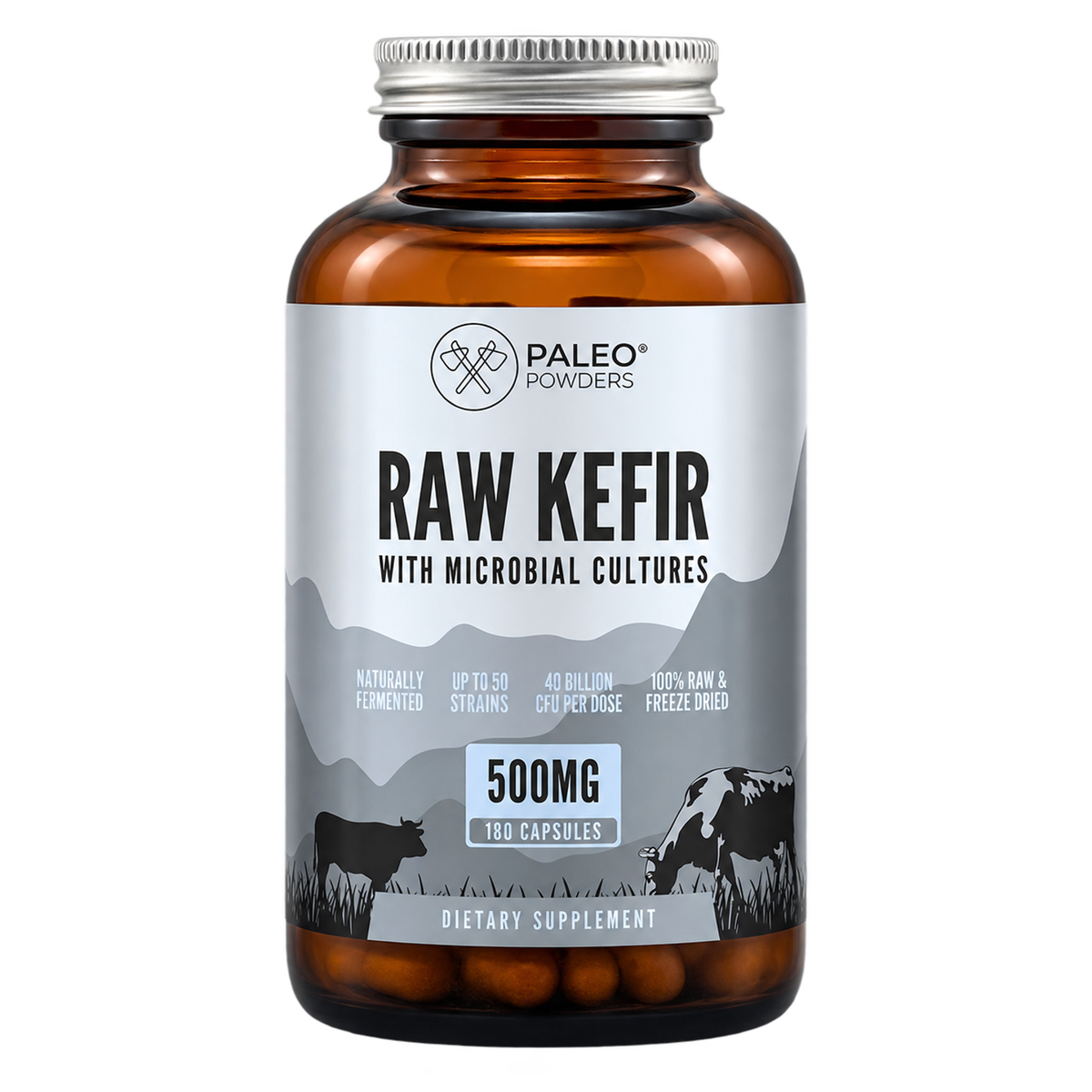 Rauwe Kefir Probiotica - 180 capsules - Paleo Powders - voorkant
