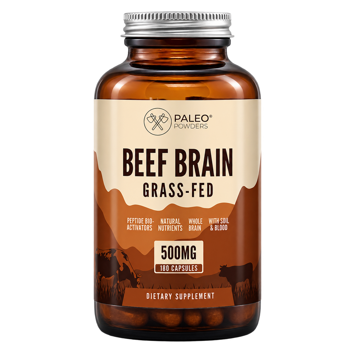 Runder Hersenen - Grasgevoerd - 180 capsules - Paleo Powders - voorkant