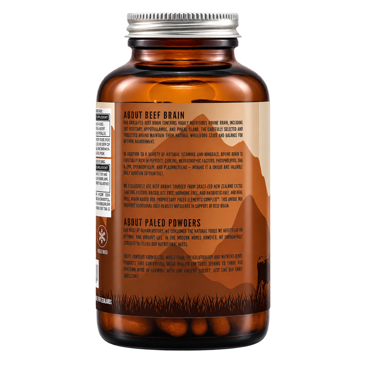 Runder Hersenen - Grasgevoerd - 180 capsules - Paleo Powders - zijaanzicht