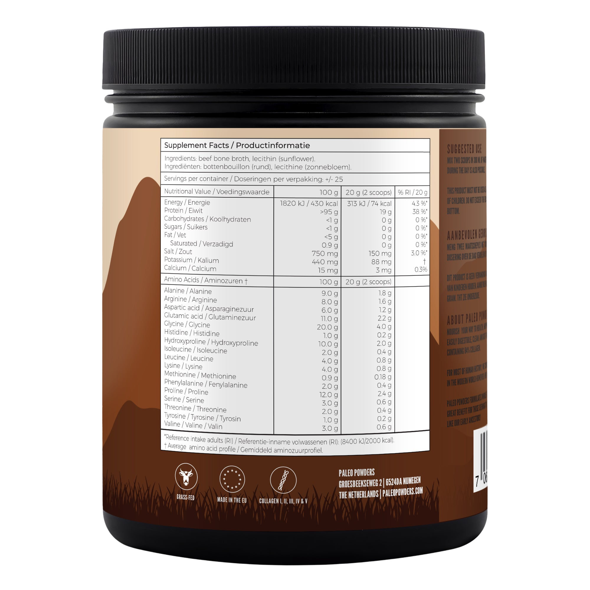 Bottenbouillon - Bone Broth - Grasgevoerde Runderen - 500 gram - Paleo Powders
