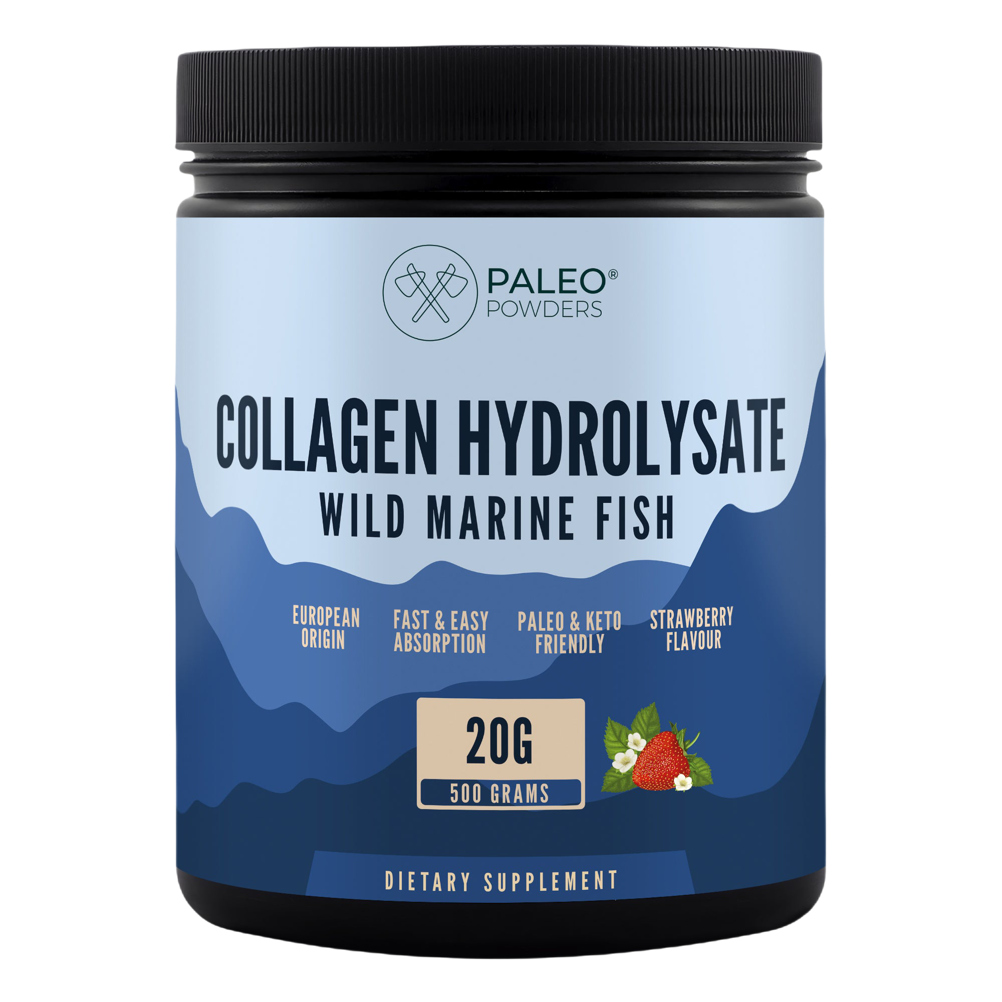 Collageen Hydrolysaat - Wild Gevangen Vis - Aardbei - 500 gram - Paleo Powders