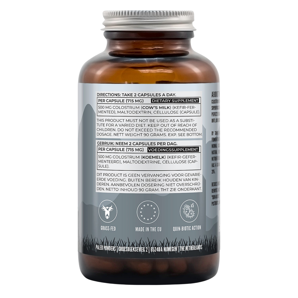 Paleo Powders Colostrum Kefir-Gefermenteerd 500 mg – tweede productdetail van de verpakking