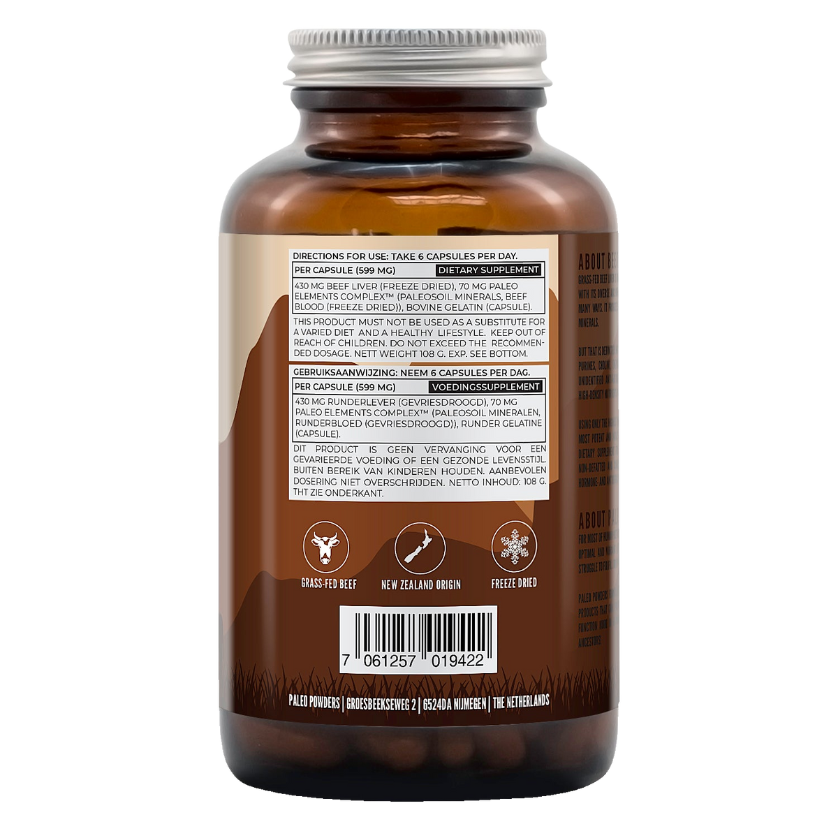 Paleo Powders Runderlever – capsules van grasgevoerde runderen