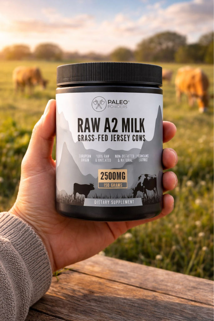 Hand die rauwe a2 melk supplement vasthoudt