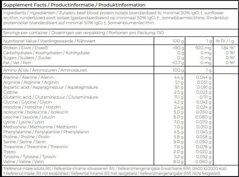 Runderbloed Eiwit Isolaat - Grasgevoerde Runderen - 150 gram - Paleo Powders