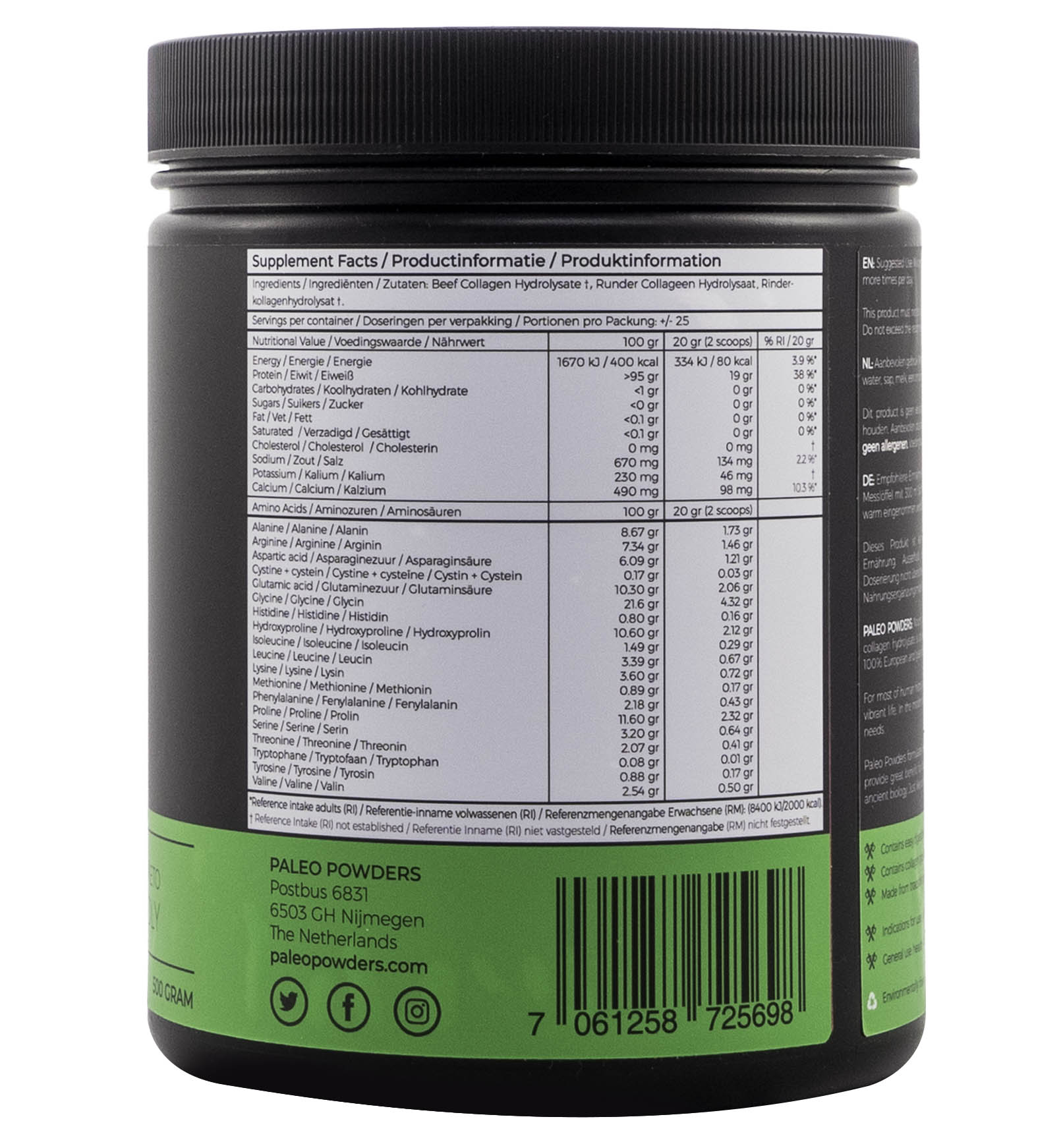 Collageen Hydrolysaat - Grasgevoerde runderen - 500 gram - Paleo Powders